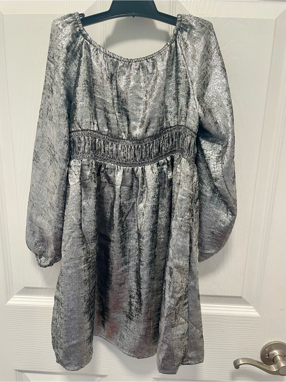 Old Navy Silver Metallic Long Sleeve Girls Dress